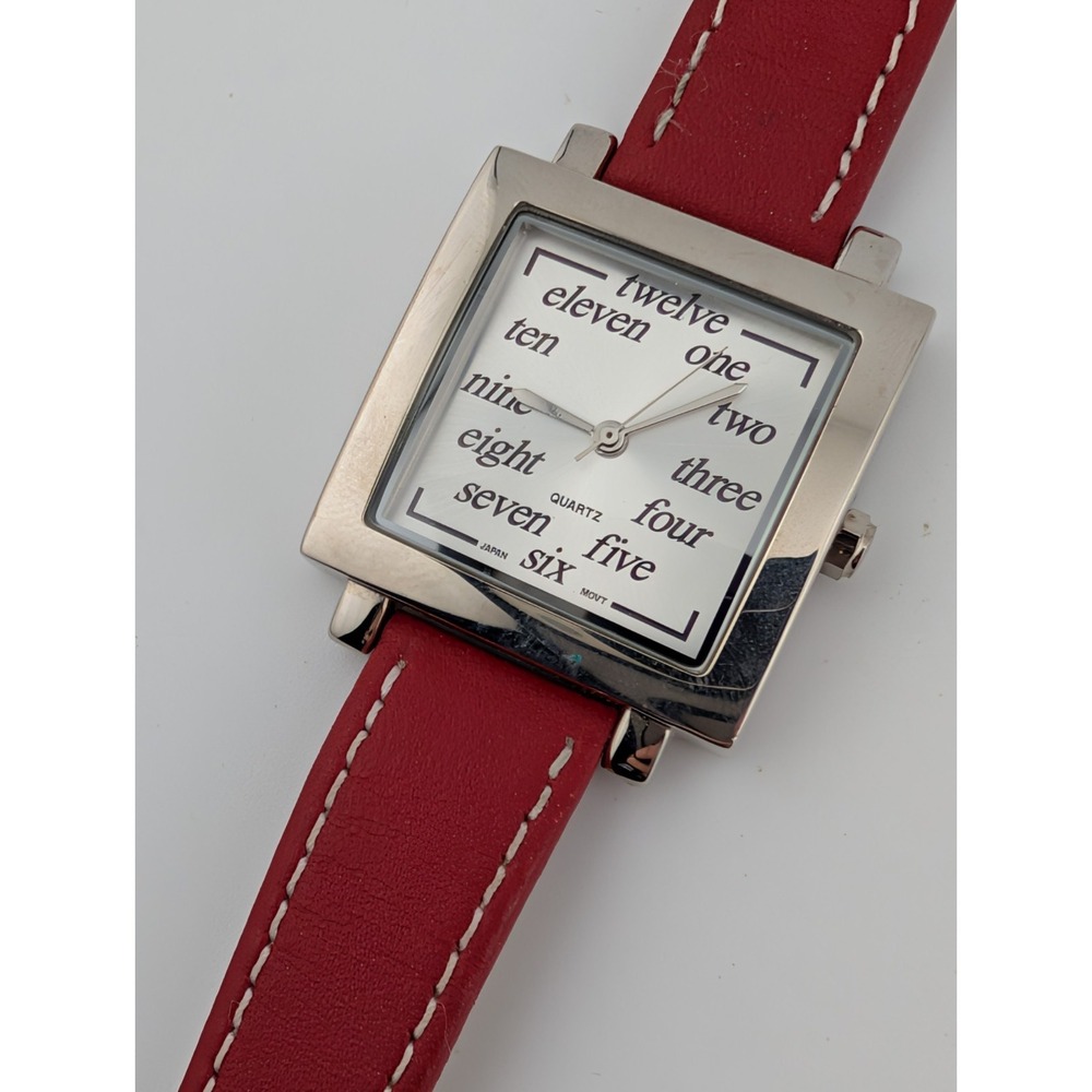 Women's Quartz Watch 30mm Silver Case Red Leather Band- New Battery‎